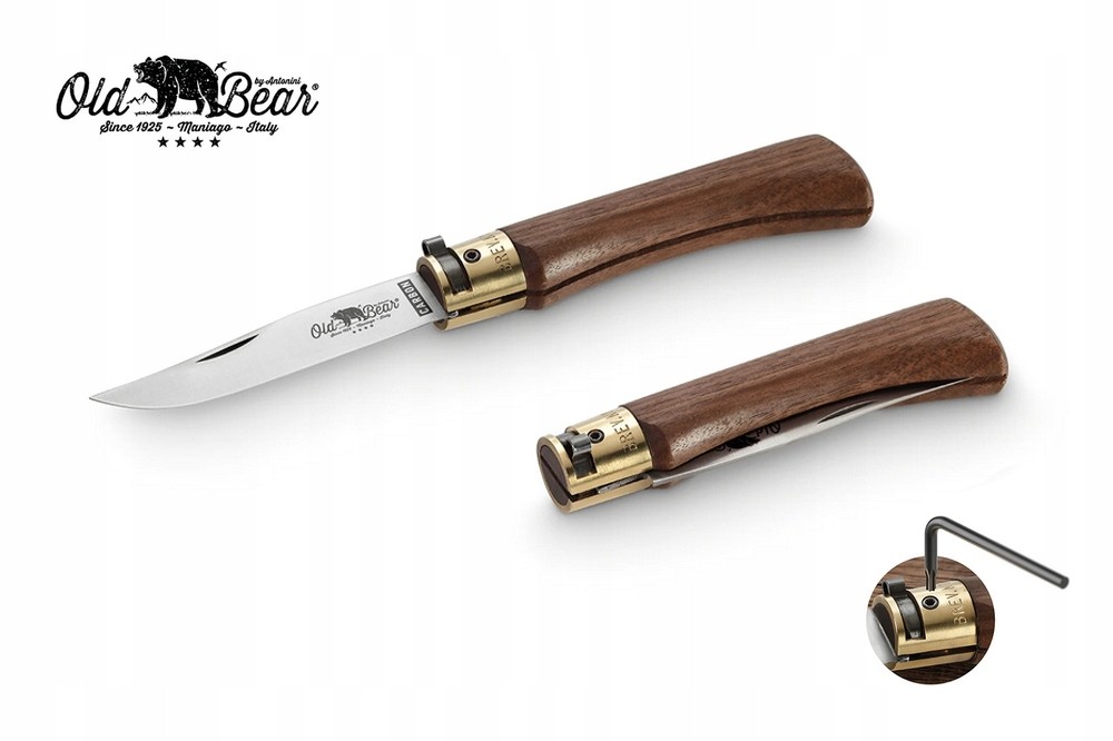 OLD BEAR Md Classical Carbon Walnut Folding Knife, 3in Satin C67 Carbon Steel Blade, Oiled Walnut Handle, Locking Safety Ring, 9306/19-LN
