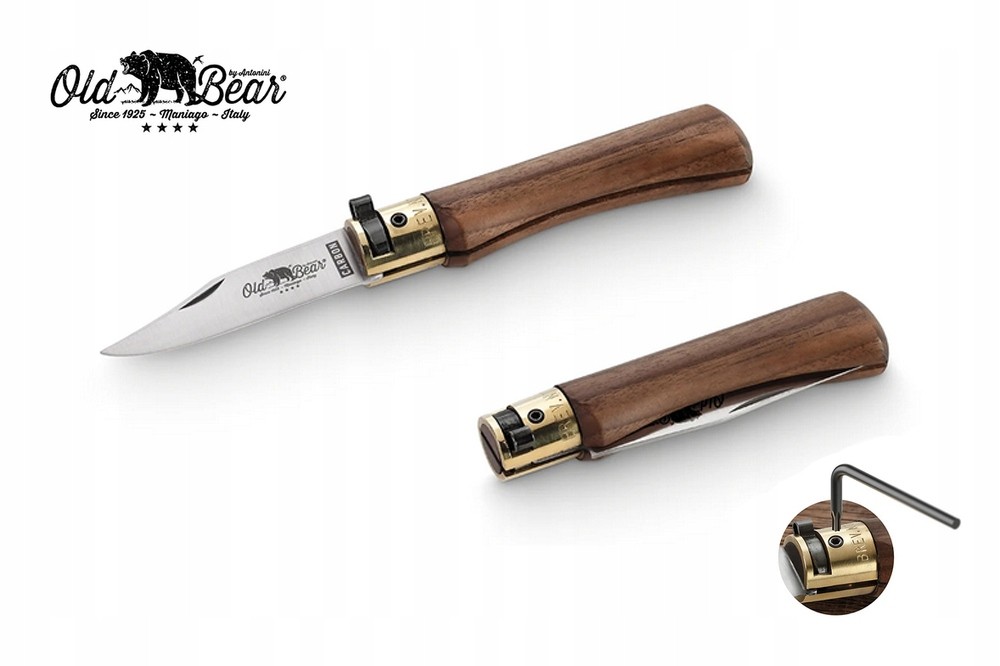 OLD BEAR XS Classical Carbon Walnut Folding Knife, 2.5in Satin C67 Carbon Steel Clip Point Blade, Oiled Walnut Handle, Locking Safety Ring, 9306/15-LN