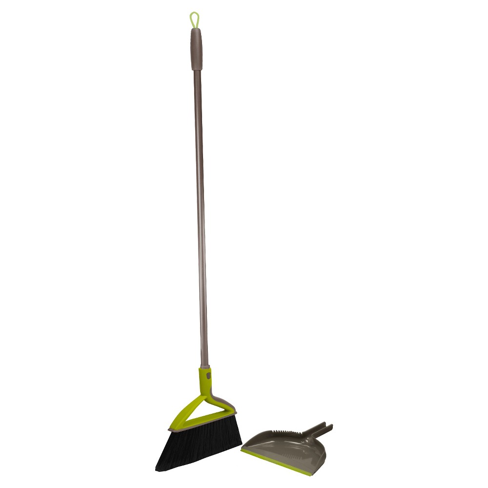 Wayclean by Casabella Deluxe Broom with Dust Pan Set in Grey/Green