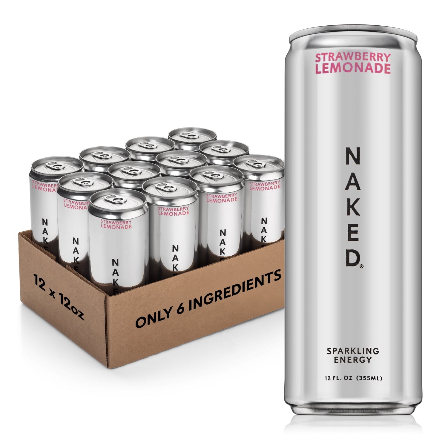 Strawberry Lemonade Naked Sparkling Energy | Clean Energy Drink - 12 Cans