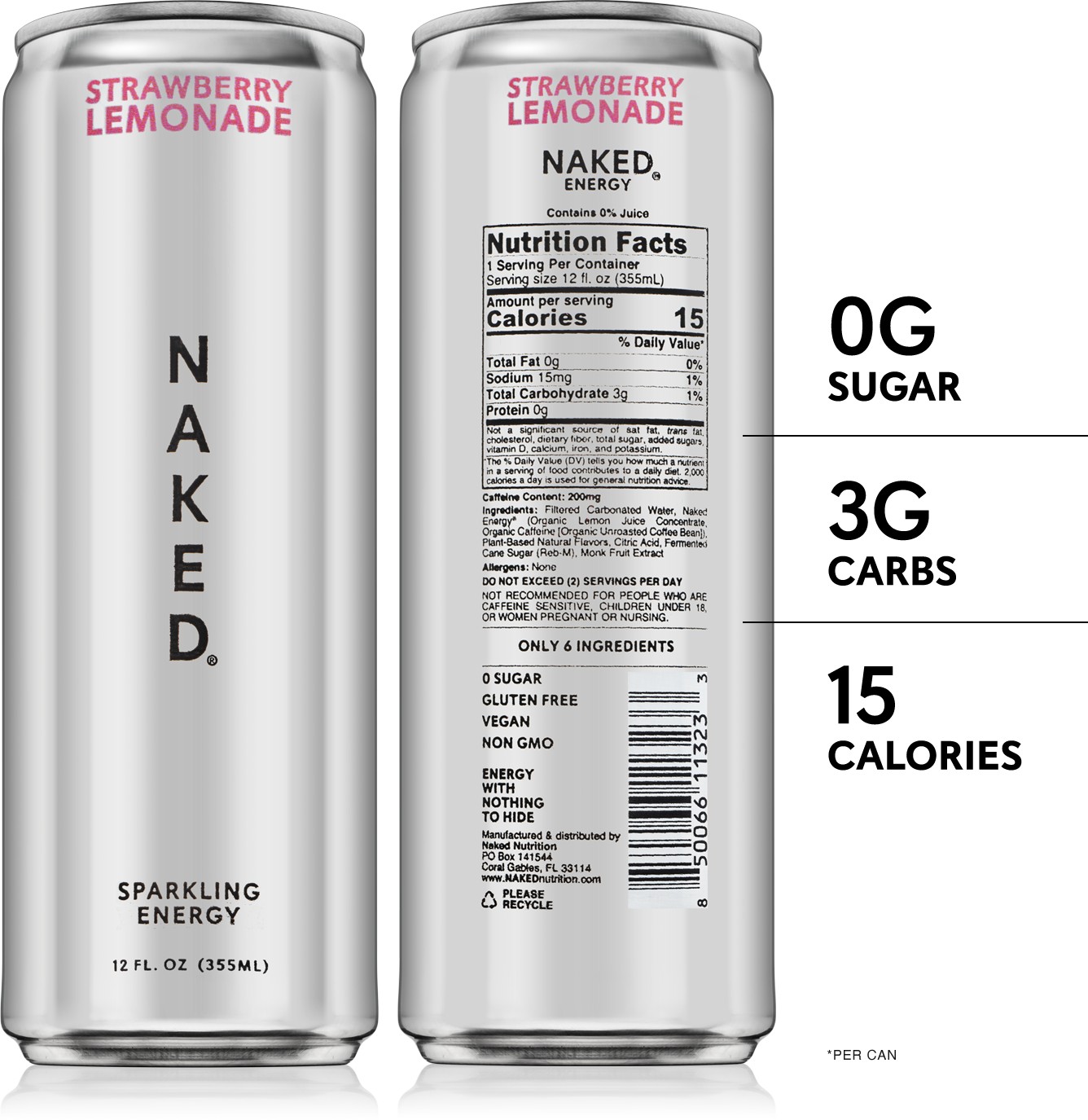 Strawberry Lemonade Naked Sparkling Energy | Clean Energy Drink - 12 Cans thumbnail