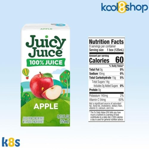 Juicy Juice Apple 100% Juice No Sugar Added on the Go Box 4.23 Fl Oz 40 Pack + 2 Reusable Snack Bags by KOOL8SHOP Infinite Deals thumbnail