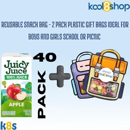 Juicy Juice Apple 100% Juice No Sugar Added on the Go Box 4.23 Fl Oz 40 Pack + 2 Reusable Snack Bags by KOOL8SHOP Infinite Deals thumbnail
