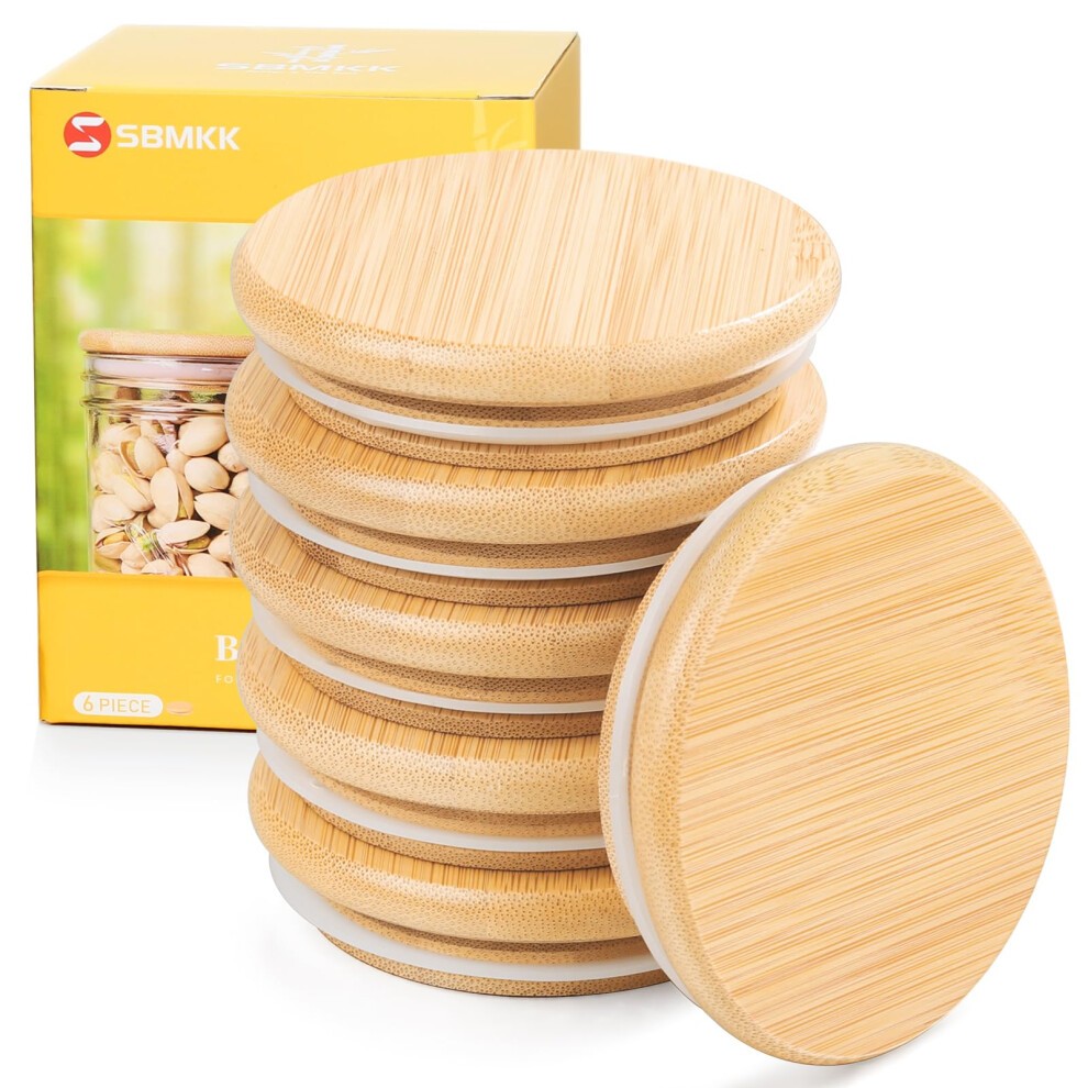 SBMKK Bamboo Lids for Mason Jars Wide Mouth  86cm338 Inch Natural Decorative Wood Mason Jar Lids for Storage