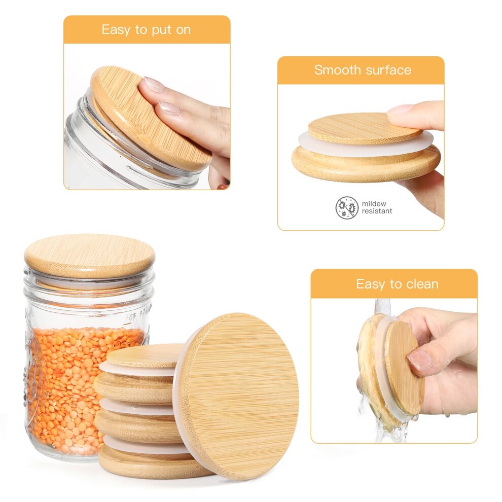 SBMKK Bamboo Lids for Mason Jars Wide Mouth  86cm338 Inch Natural Decorative Wood Mason Jar Lids for Storage thumbnail