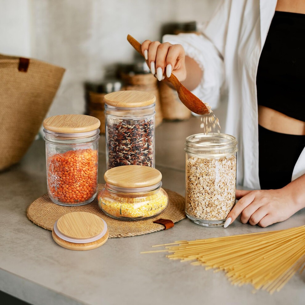 SBMKK Bamboo Lids for Mason Jars Wide Mouth  86cm338 Inch Natural Decorative Wood Mason Jar Lids for Storage thumbnail