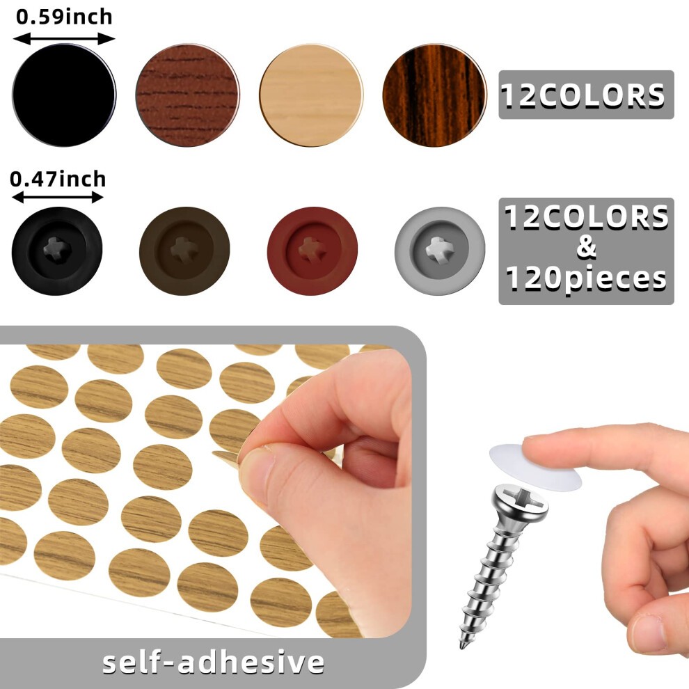 1152 Pcs Self Adhesive Screw Covers Screw Hole Stickers and 120 Pcs Screw Caps Screw Covers Waterproof Self Tapping Plastic Screw Cap Covers for Wood thumbnail