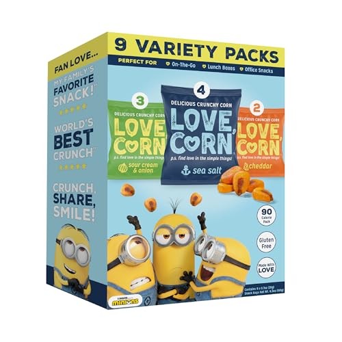 Love Corn Delicious Crunchy Corn, Sea Salt, Sour Cream & Onion & Cheddar Variety Pack 9 Packs (0.7oz Each)