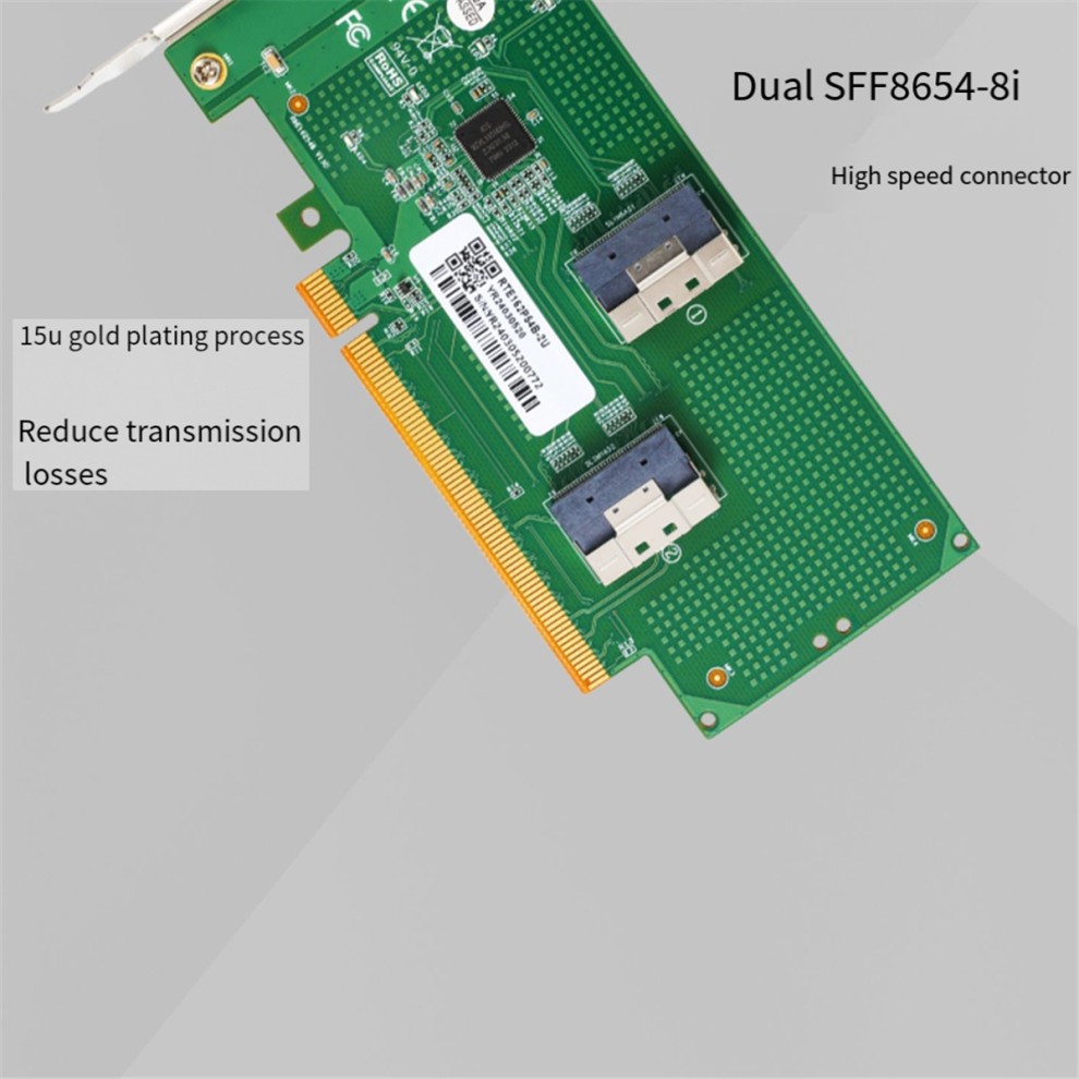 Dual-Channel PCIe X16 to 2x SlimSAS SFF-8654 8i Adapter Card thumbnail