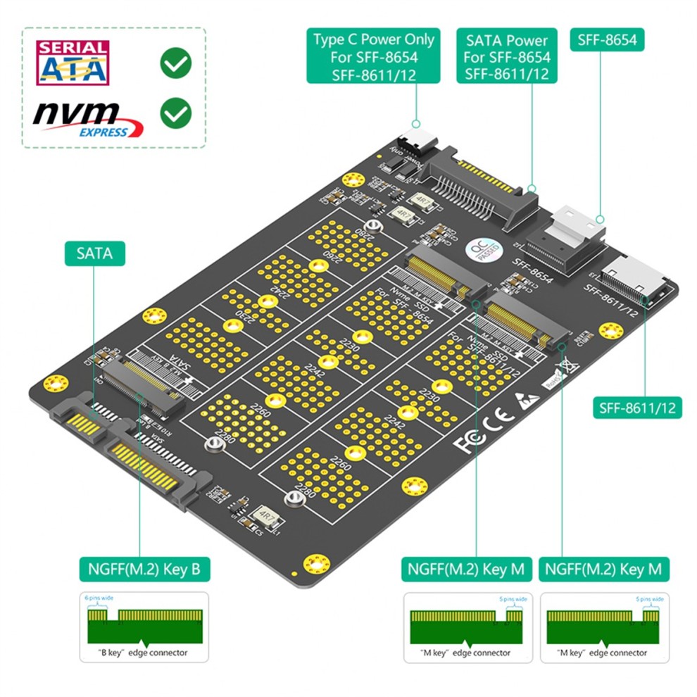 3 in 1 Combo M.2(NGFF) NVMe SSD/SATA-Bus SSD to SFF-8611/8612 8654 thumbnail