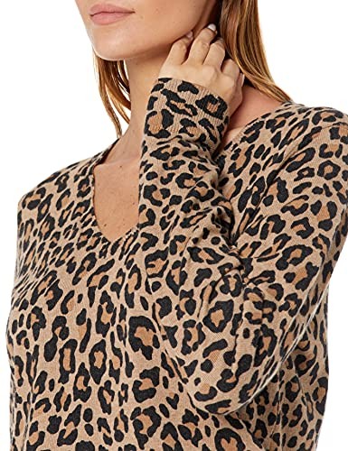 Amazon Essentials Women's Regular-Fit Lightweight Long-Sleeve V-Neck Sweater (Available in Plus Size), Camel Leopard, XX-Large thumbnail