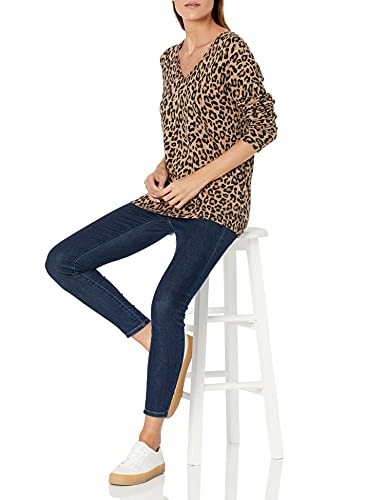 Amazon Essentials Women's Regular-Fit Lightweight Long-Sleeve V-Neck Sweater (Available in Plus Size), Camel Leopard, XX-Large thumbnail