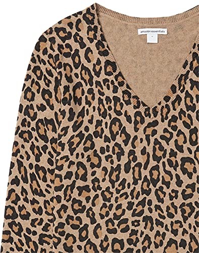 Amazon Essentials Women's Regular-Fit Lightweight Long-Sleeve V-Neck Sweater (Available in Plus Size), Camel Leopard, XX-Large thumbnail