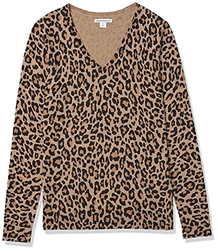 Amazon Essentials Women's Regular-Fit Lightweight Long-Sleeve V-Neck Sweater (Available in Plus Size), Camel Leopard, XX-Large thumbnail