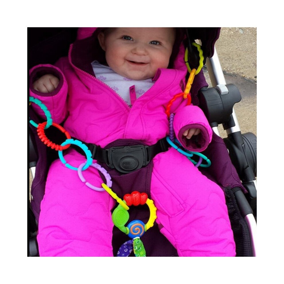 (a)24 StÃ¼cke Baby Kinderwagen Regenbogen Schleife Haken Silikon Lebensmittel Grade Dental Gummi Ring thumbnail