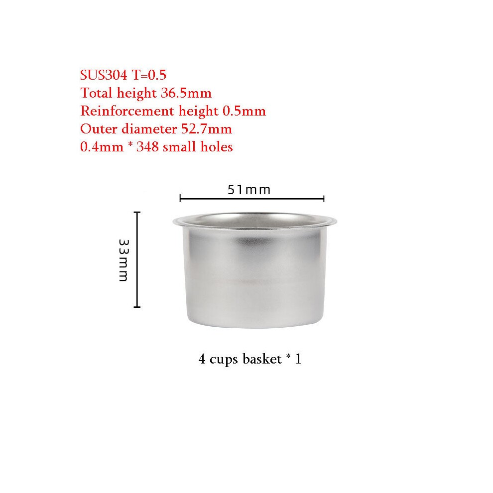 (Korb FÃ¼r 4 Tassen) 51 Mm Bodenloser SiebtrÃ¤ger FÃ¼r Delonghi 9155/9255/9355/9335/9665, Edelstahl, Nackt