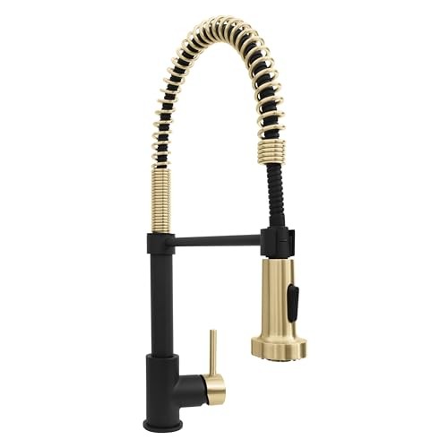 Autograph Edition 20.5 in. Apollo Pull Down Spring Single Handle Kitchen Faucet in Matte Black and Champagne Bronze