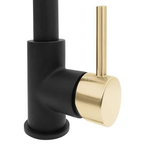 Autograph Edition 20.5 in. Apollo Pull Down Spring Single Handle Kitchen Faucet in Matte Black and Champagne Bronze
