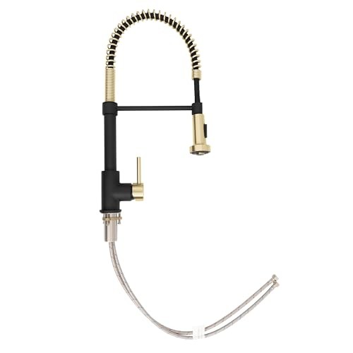 Autograph Edition 20.5 in. Apollo Pull Down Spring Single Handle Kitchen Faucet in Matte Black and Champagne Bronze