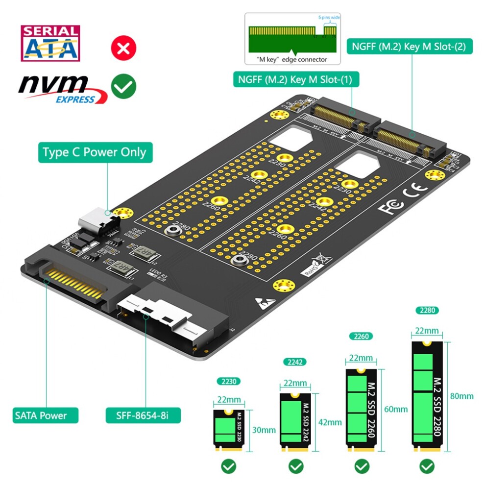 Dual 2X M.2 NVME SSD to SFF-8654 8X Adapter thumbnail