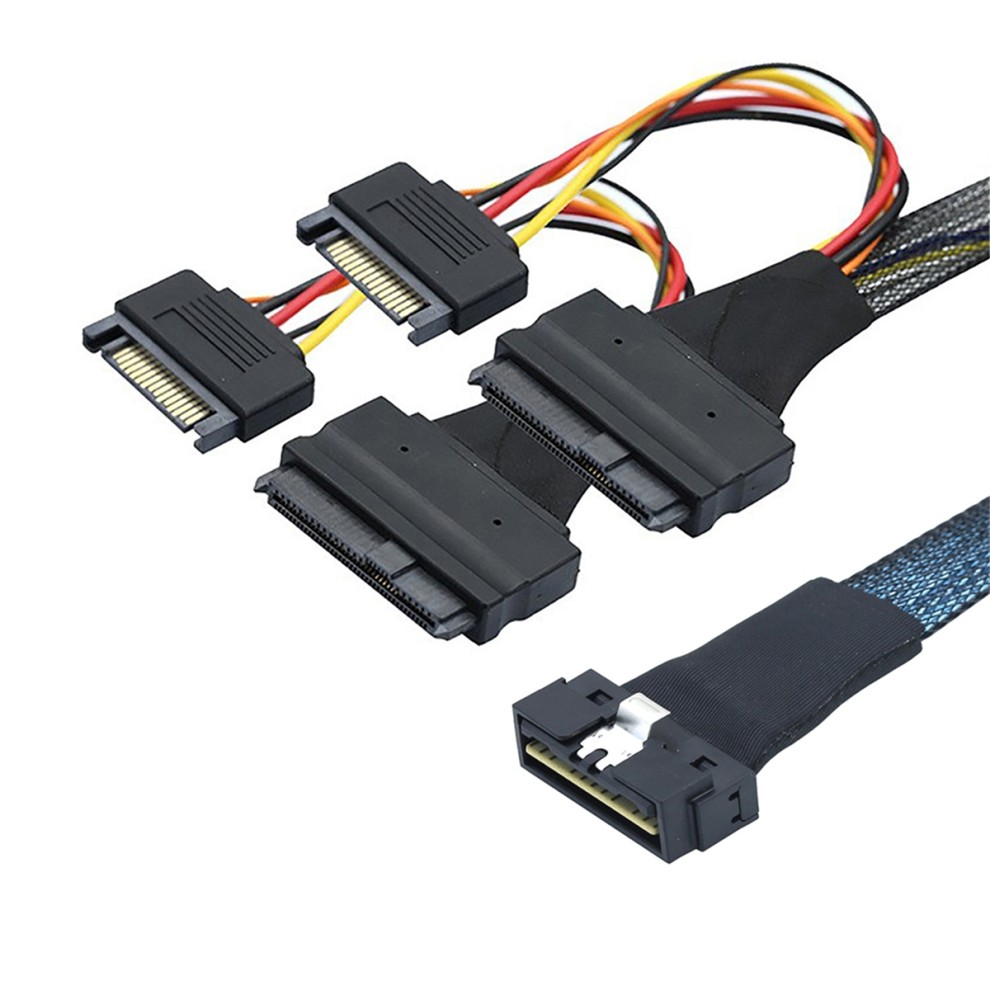 PCI-E Slimline SAS SFF-8654 8i to Dual SFF-8639 U.2 NVME SSD Cable 1M thumbnail