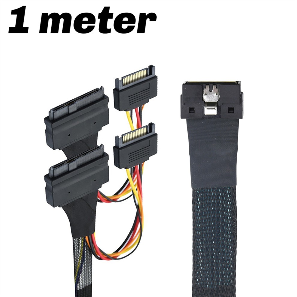 PCI-E Slimline SAS SFF-8654 8i to Dual SFF-8639 U.2 NVME SSD Cable 1M thumbnail