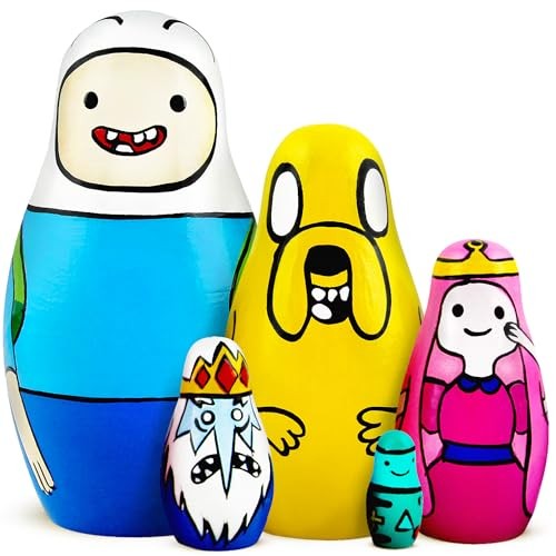 AEVVV Adventure Time Heroes Figures - Wood Nesting Dolls Set 5 Pcs - Wooden Russian Matryoshka 3.5