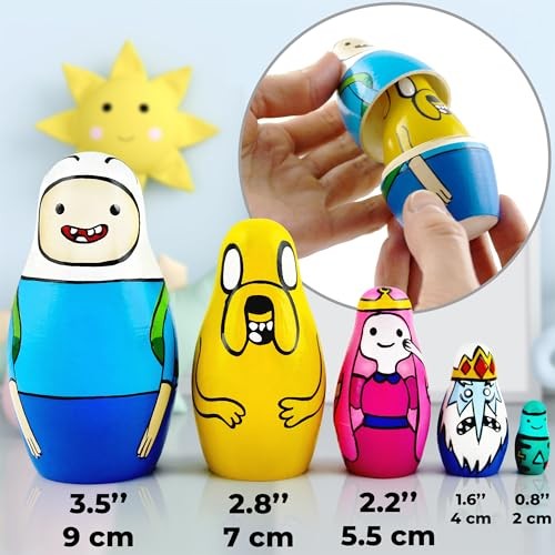 AEVVV Adventure Time Heroes Figures - Wood Nesting Dolls Set 5 Pcs - Wooden Russian Matryoshka 3.5 thumbnail