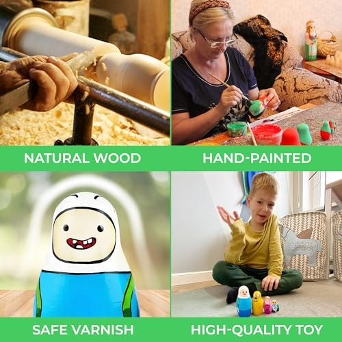AEVVV Adventure Time Heroes Figures - Wood Nesting Dolls Set 5 Pcs - Wooden Russian Matryoshka 3.5 thumbnail