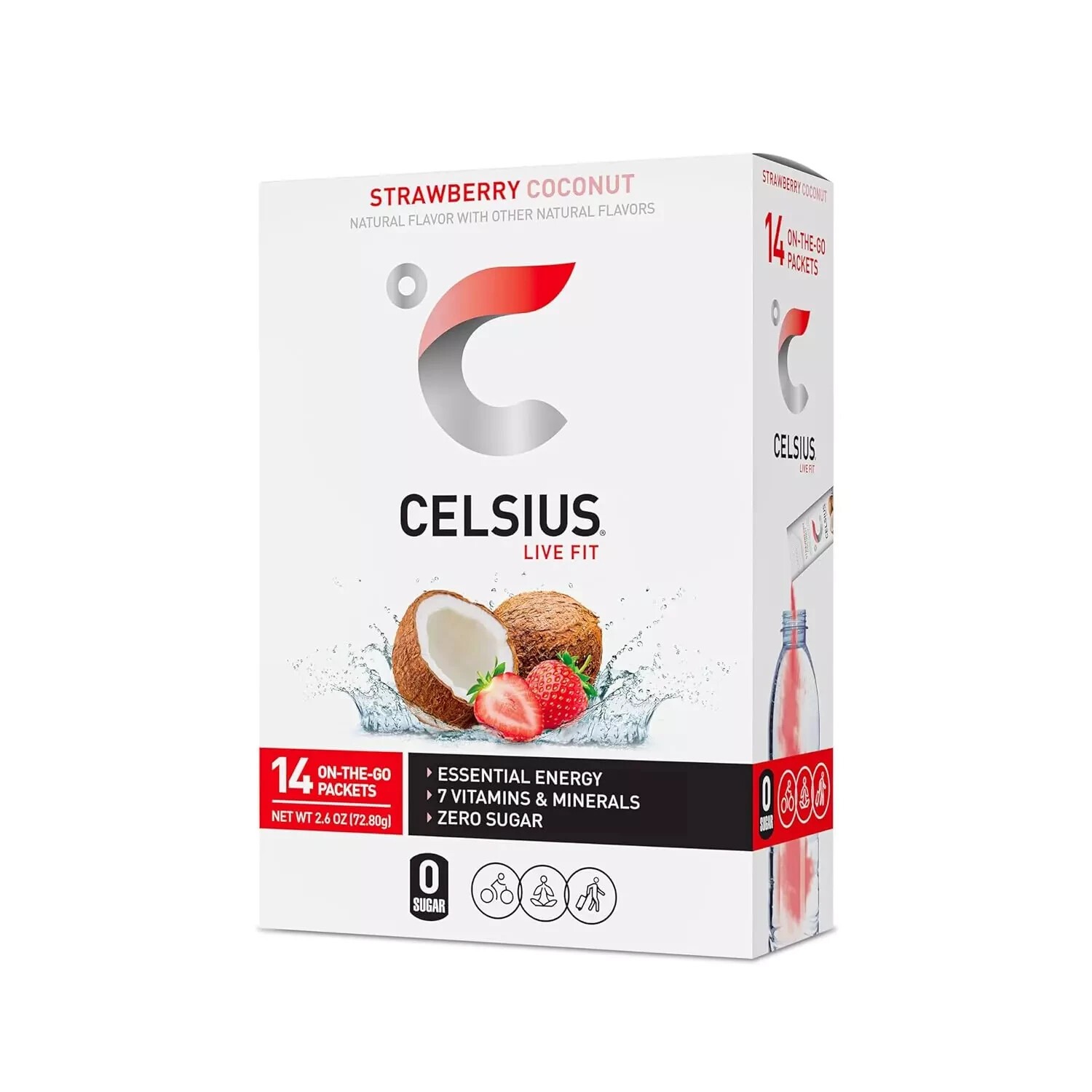CELSIUS on-the-Go Essential Energy Drink Mix, Strawberry Coconut (14 Stick Pack)