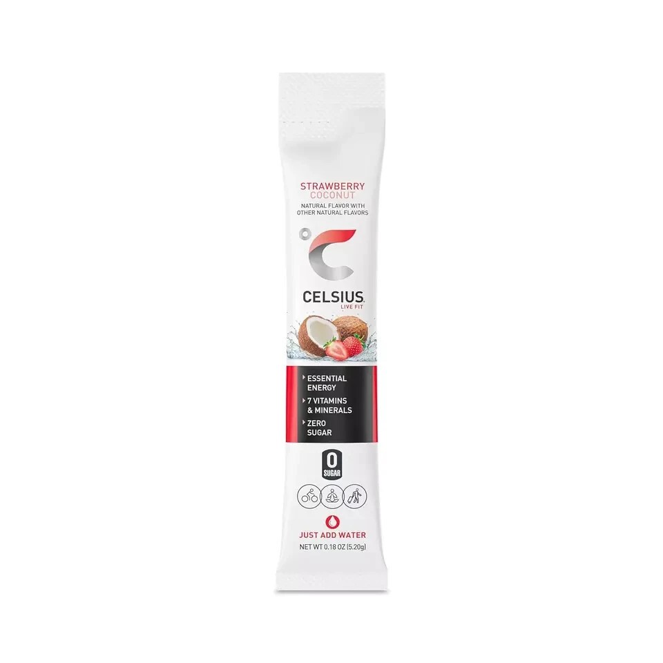 CELSIUS on-the-Go Essential Energy Drink Mix, Strawberry Coconut (14 Stick Pack) thumbnail