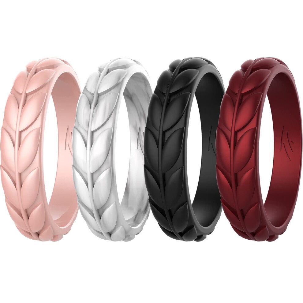 4er-Pack OlivenblÃ¤tter-Ringe FÃ¼r Damen, Eheringe Aus Gummi, Stapelbarer Ring, GrÃ¶Ãe 8