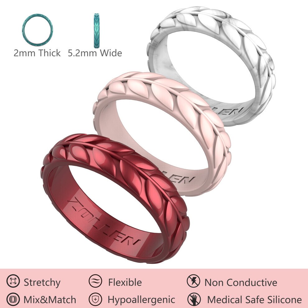 4er-Pack OlivenblÃ¤tter-Ringe FÃ¼r Damen, Eheringe Aus Gummi, Stapelbarer Ring, GrÃ¶Ãe 8 thumbnail