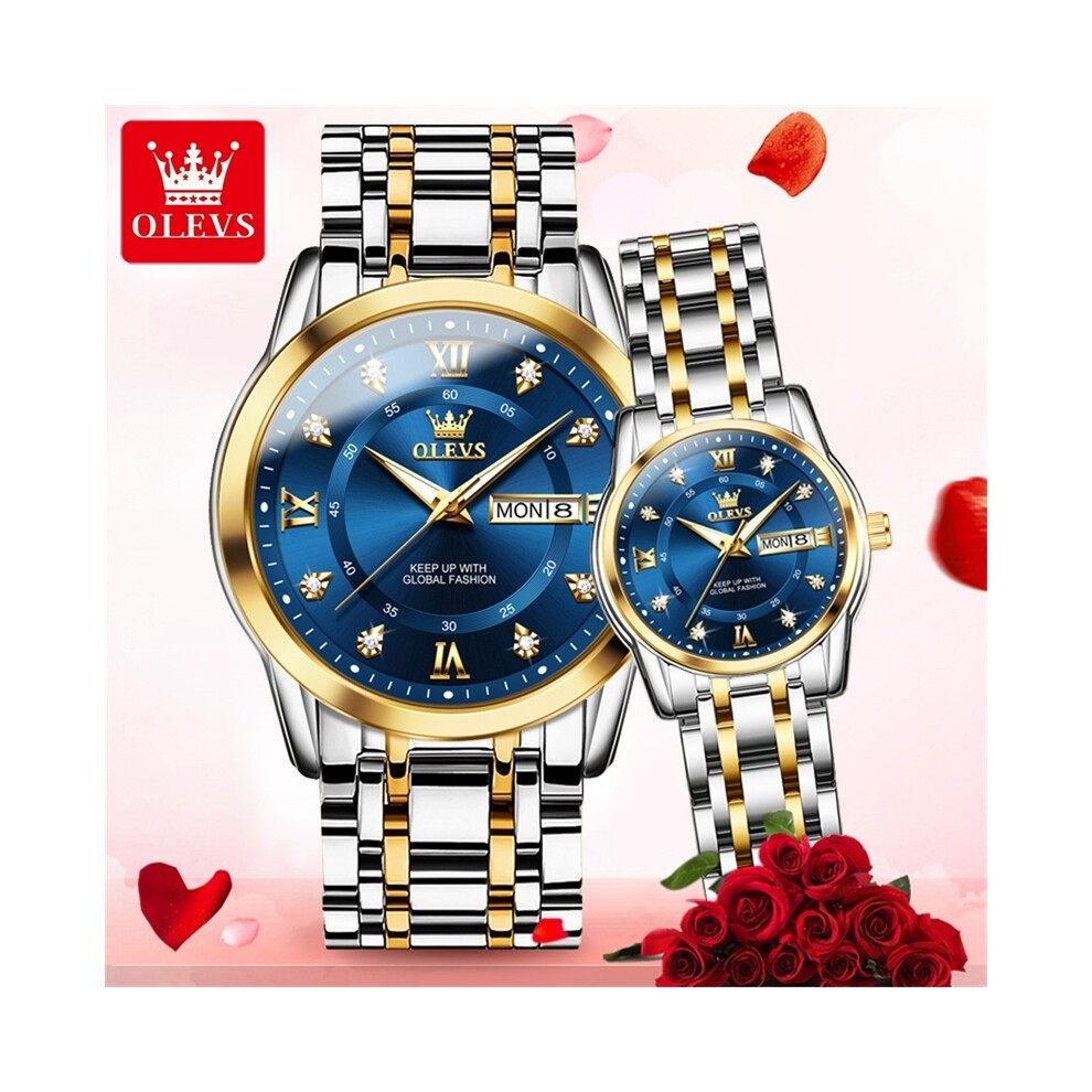 (5513C Gold Blau) OLEVS 5513 Quarz Herren Frauen Paar Uhren Set Top Marke Luxus Original Leucht