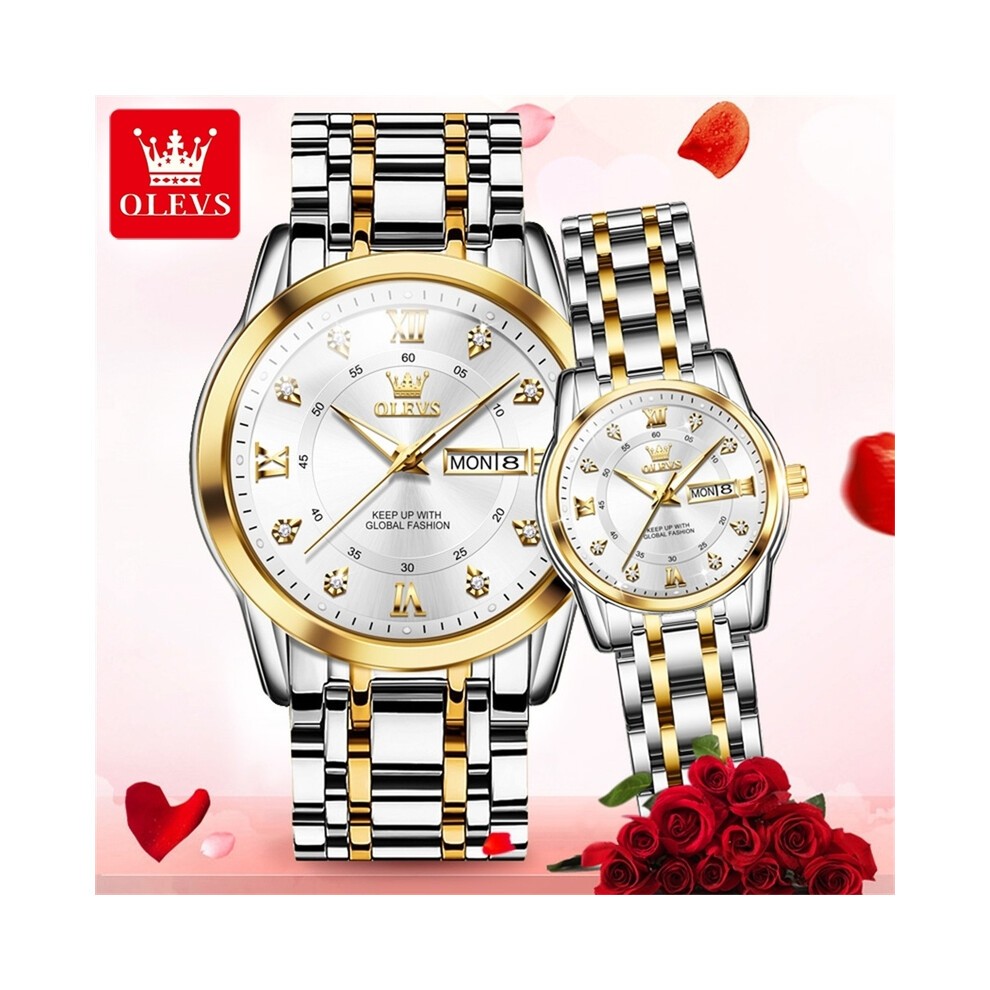 (5513C Gold WeiÃ) OLEVS 5513 Quarz Herren Frauen Paar Uhren Set Top Marke Luxus Original Leucht