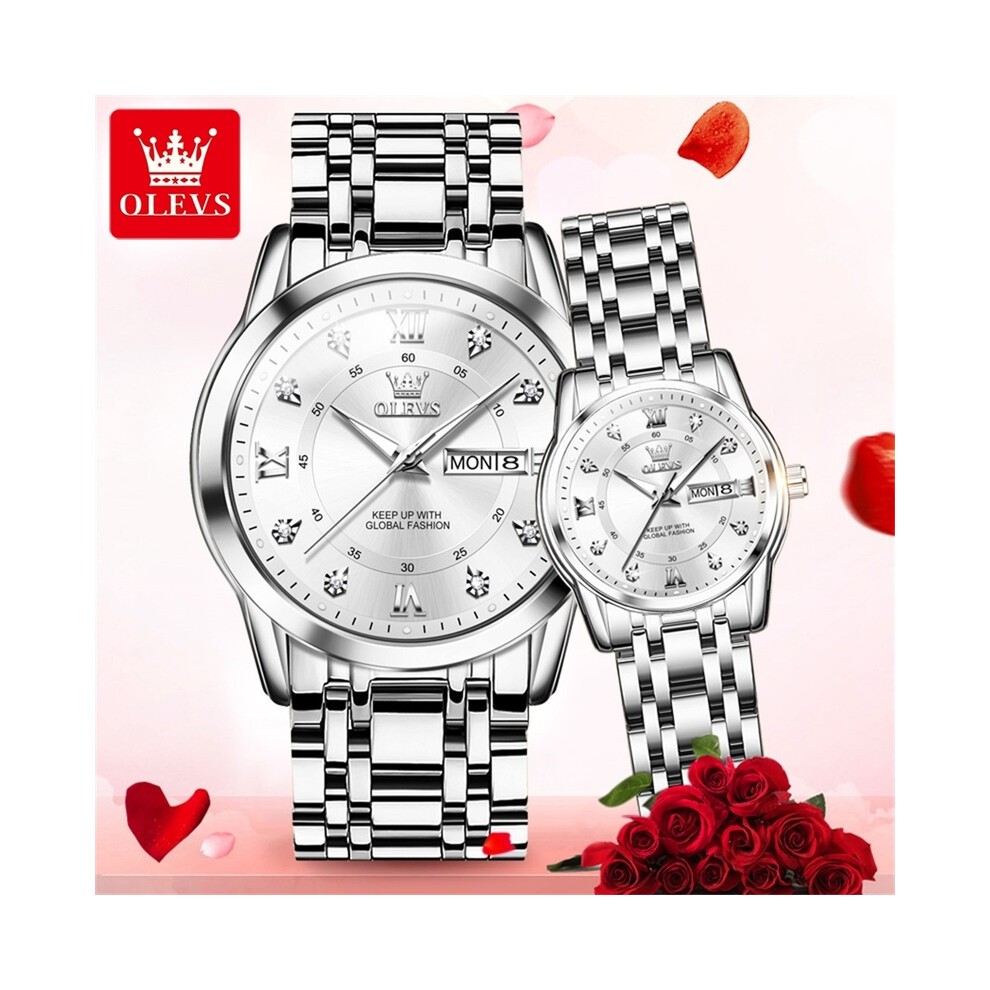 (5513C WeiÃ) OLEVS 5513 Quarz Herren Frauen Paar Uhren Set Top Marke Luxus Original Leucht Hand
