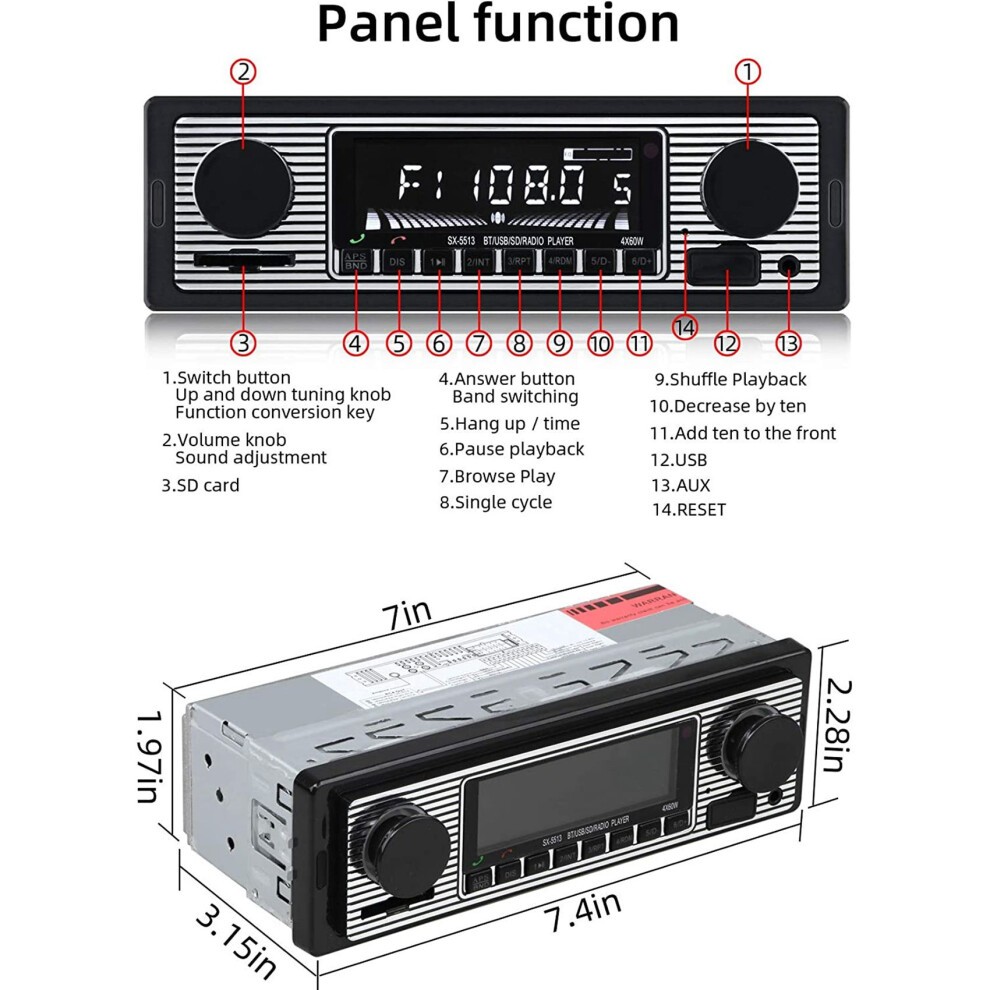 1 DIN Retro Car Stereo Audio Automotive Bluetooth Type:ISO-5513 thumbnail