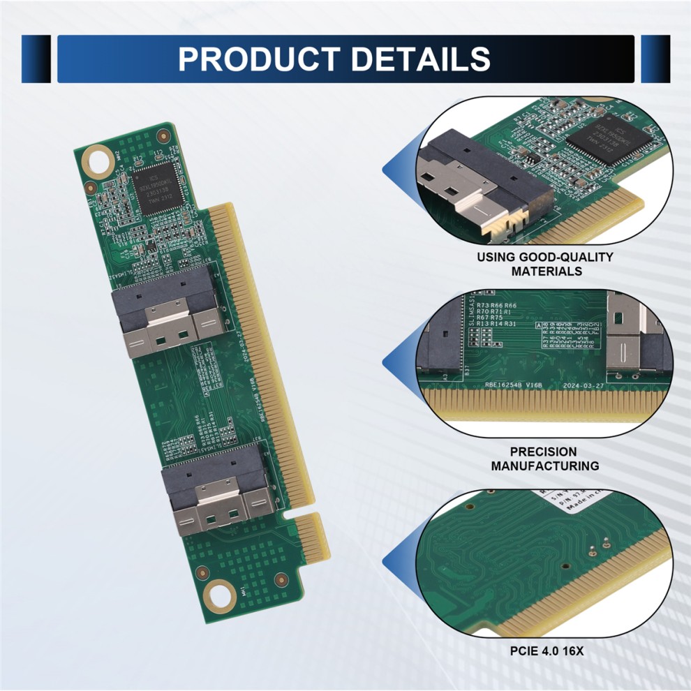 SFF-8654 to PCIe X16 Converters Supports SFF-8654 to PCIe Interfaces thumbnail