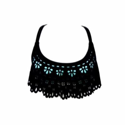 Bikini Nation Junior's Solid Black/Mint Laser Cut Bikini Swims (M)