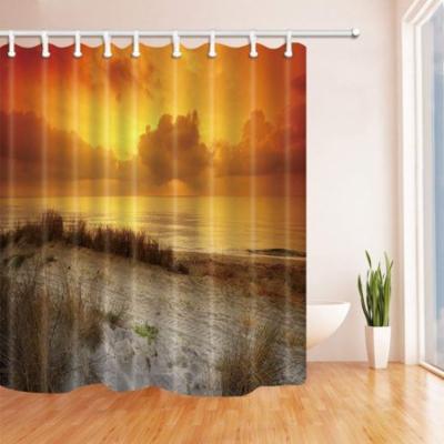 WOPOP Nature Scenery Decor Lake Water Beside Path Against Burning Cloud Polyester Fabric Bath Curtain  Bathroom Shower Curtain 66x72 Inches