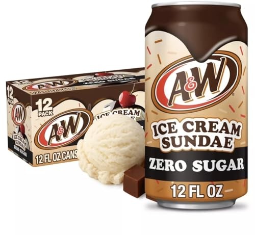A&W Ice Cream Sundae Soda, 12 Fl Oz Cans (12 Pack, Zero Sugar)