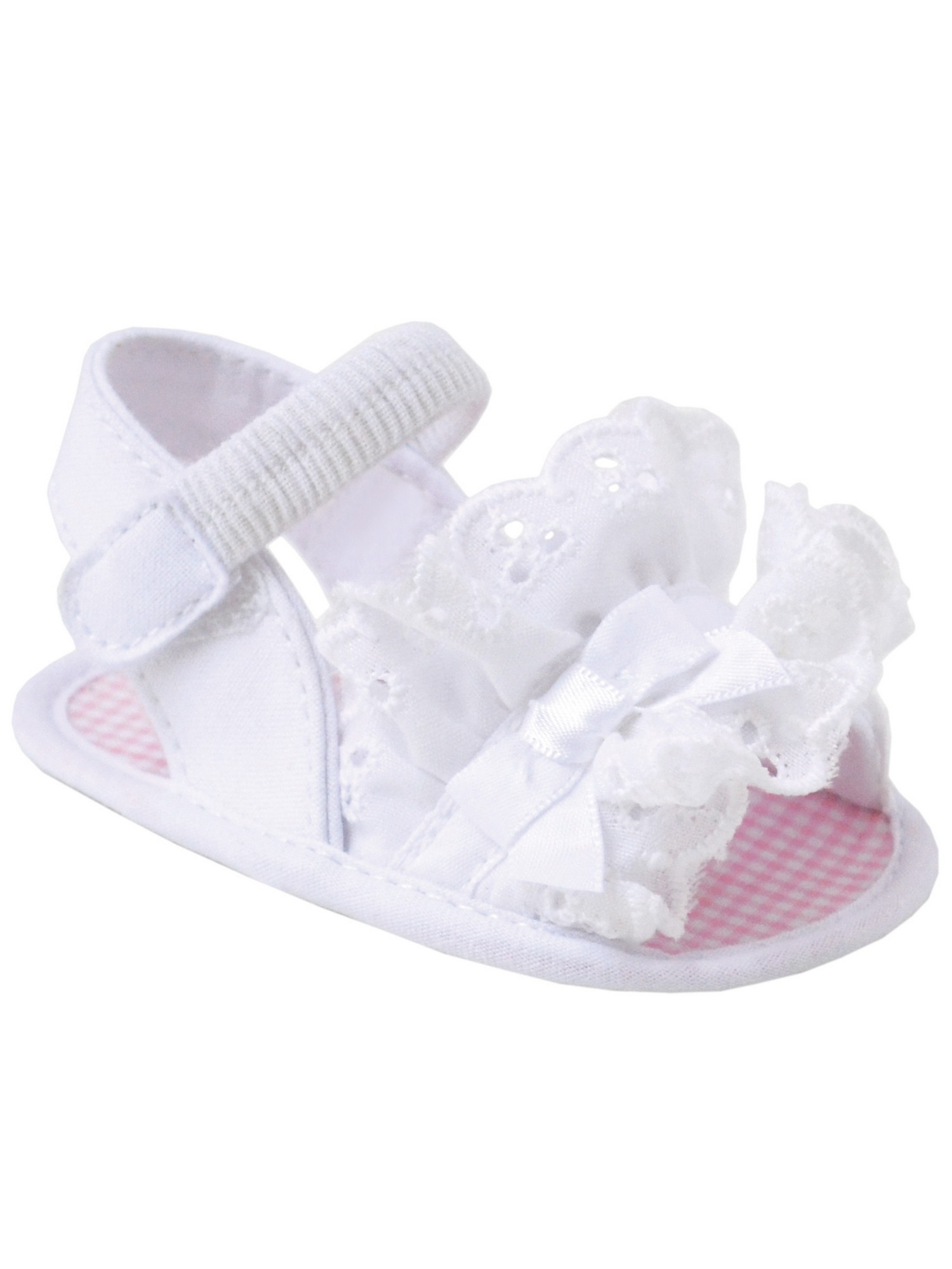 Baby Deer Baby Girl Broadcloth Sandal with Eyelet Ruffles - White