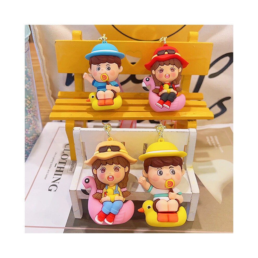 (Blue)Kreative Tier Schlüsselanhänger Für Jungen Und Mädchen Weicher Gummi Schlüssel Geschenke Ring thumbnail