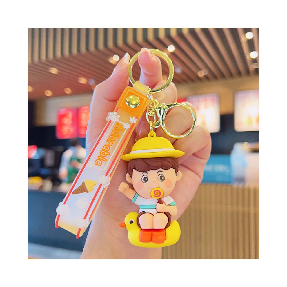 (Yellow)Kreative Tier Schlüsselanhänger Für Jungen Und Mädchen Weicher Gummi Schlüssel Geschenke Ring