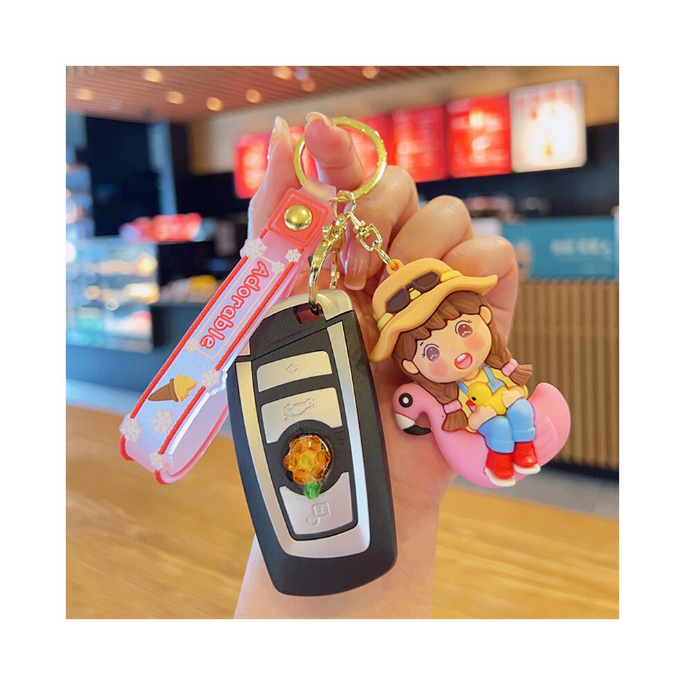 (Yellow)Kreative Tier Schlüsselanhänger Für Jungen Und Mädchen Weicher Gummi Schlüssel Geschenke Ring thumbnail