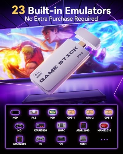 2025 Retro Gaming Console Pro 4K HDMI with 20,000  Built-in Classic Video Games, Retro Game Stick with 23 Emulators Plug & Play TV Video Gaming Stick