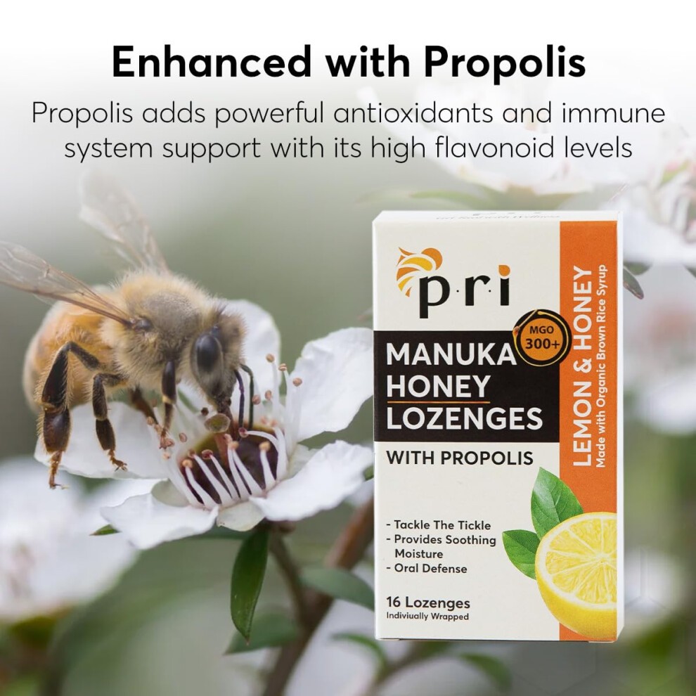 P.R.I Manuka Honey Lozenges with Propolis  Soothing Cough and Throat Drops  MGO 300+ Certified  (Lemon  16 Count/2 Pack) thumbnail