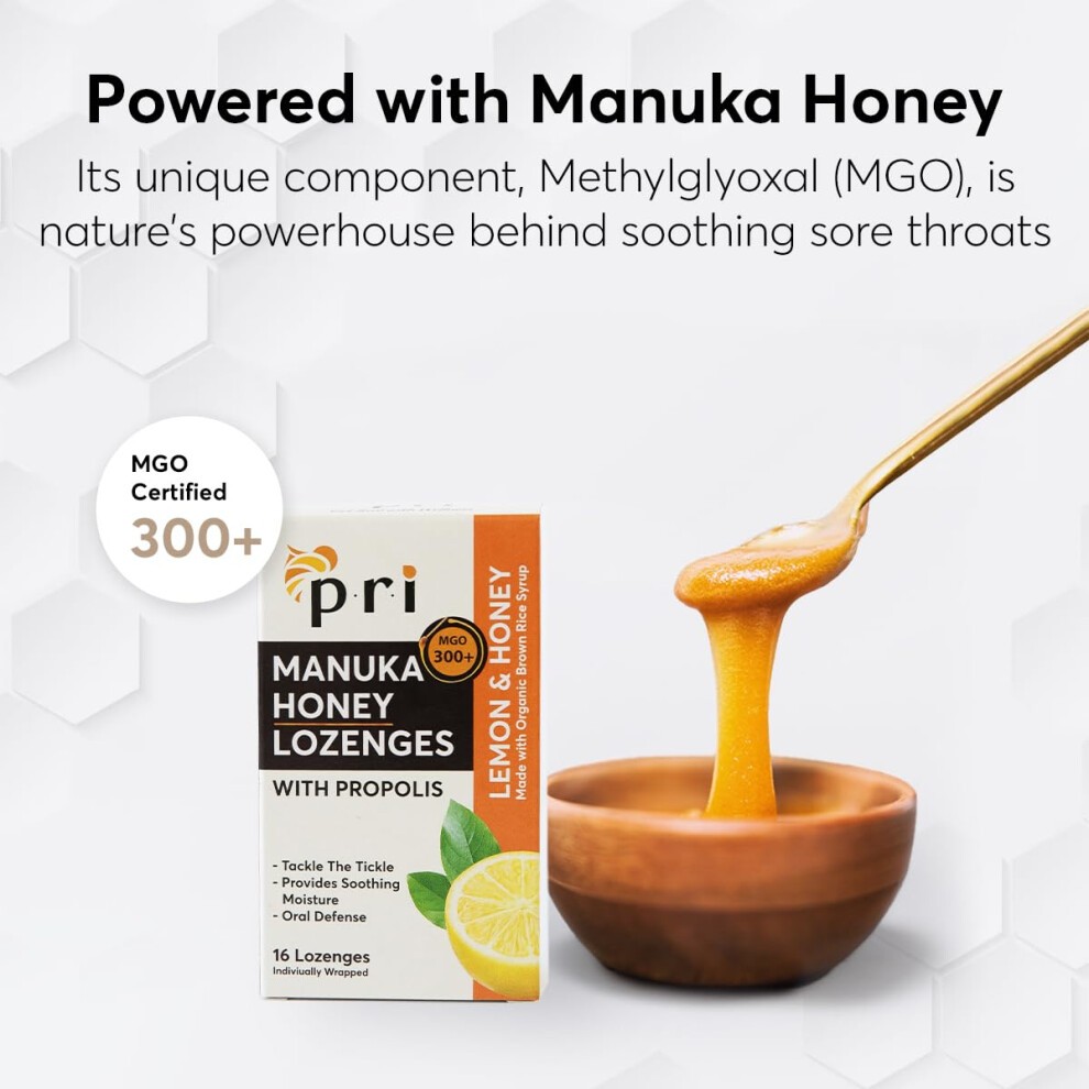 P.R.I Manuka Honey Lozenges with Propolis  Soothing Cough and Throat Drops  MGO 300+ Certified  (Lemon  16 Count/2 Pack) thumbnail
