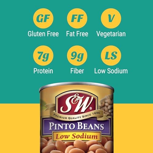 S&W Low Sodium Canned Pinto Beans, Plant Protein and Fiber, Gluten Free, Vegan, Fat Free, 12 Pack of 15.5 Oz Cans thumbnail