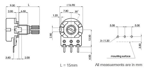 1K 16mm Logarithmic Splined Potentiometer thumbnail